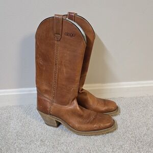 Vintage Dingo Men's Brown Leather‎ Western Cowboy Boots 7.5 D Square Toe Pull On